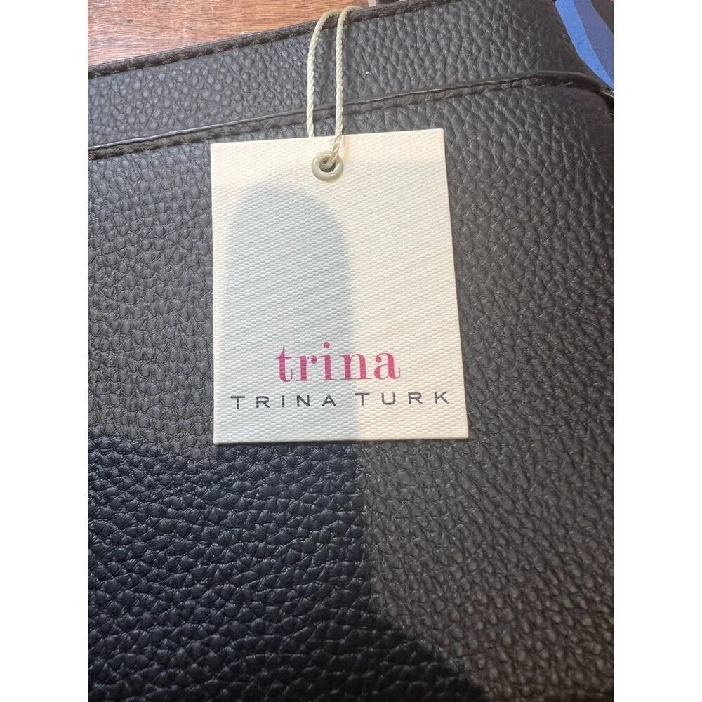 Trina Turk Black Wristlet Wallet Matching Keychain Cardholder Set Faux Leather